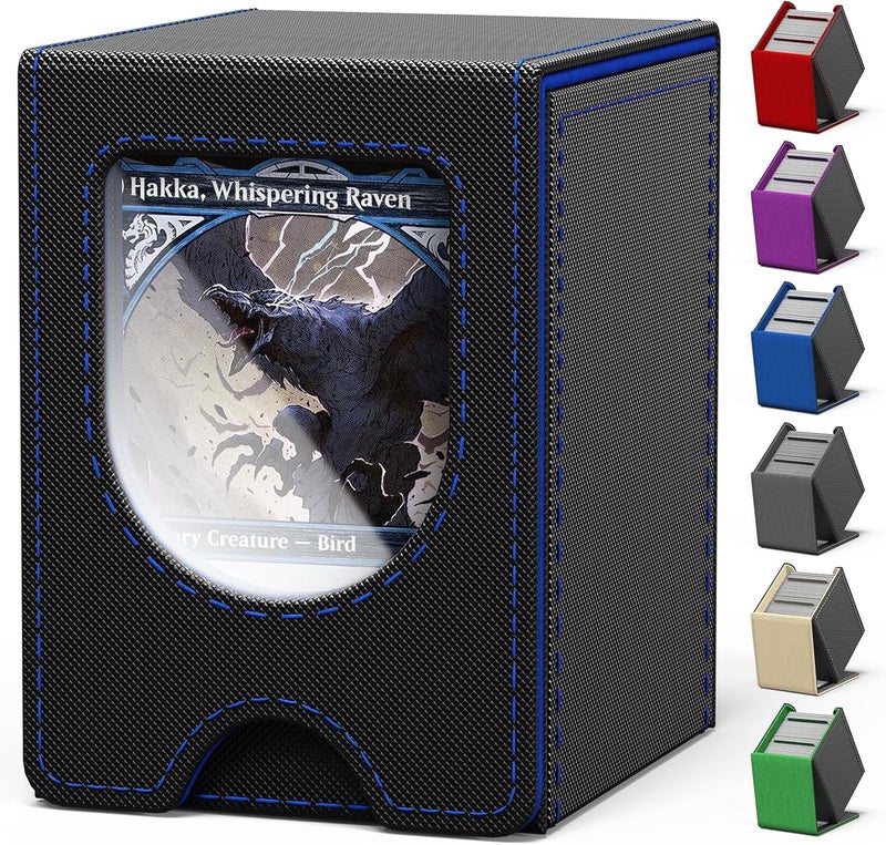 banloga Card Deck Box for MTG Commander, Card Case Holds 100+ Double-Sleeved Cards, Magic Card Box Fits for TCG/PTCG/CCG Card with 2 Dividers (Black&Blue) - Image 1